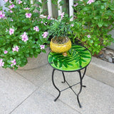 Patio Side Table Outdoor Coffee Table Round Glass Feature Table Metal End Table Suitable for Indoor and Outdoor Accent - Photo 2