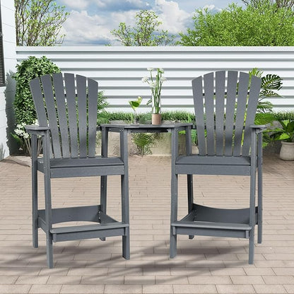 Aoodor Tall Adirondack Chairs Set of 2,HDPE Patio Bar Stool with Connecting Tray,All-Weather Balcony Chair for Outdoor Backyard, Garden, Yard - Gray
