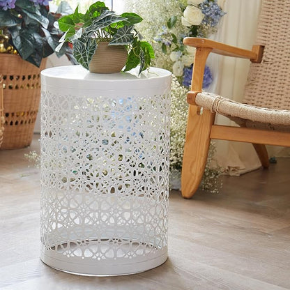 Y&M Set of 3 White Round Nesting Tables, Multifunctional Coffee Table End Table, Side Table for Indoor, Outdoor Garden Stool-Snow White(Ship from US)