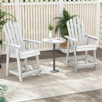Giantex Tall Adirondack Chair Set of 4, HDPE Outdoor Bar Stools with Armrests, 4.5” Wide Footrest, Patio Adirondack Barstools, All-Weather Balcony Chairs for Poolside, Garden, Backyard (White)