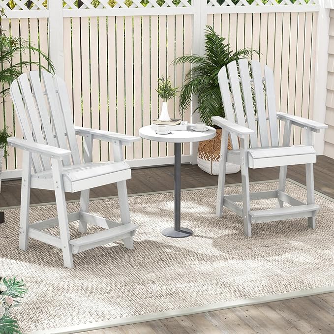 Giantex Tall Adirondack Chair, HDPE Outdoor Bar Stools with Armrests, 4.5” Wide Footrest, Patio Adirondack Barstools, All-Weather Balcony Chairs for Poolside, Garden, Backyard (1, White)