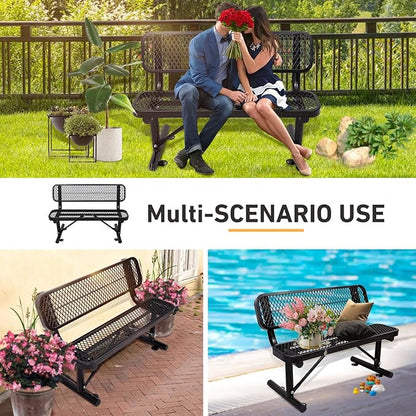 Heavy-Duty Park Bench for Outside - Black Coated Outdoor Furniture Steel Bench, Commercial-Grade Outdoor Benches Weatherproof for Park, Patio, Porch (Portable with Back) (Black, 4FT)
