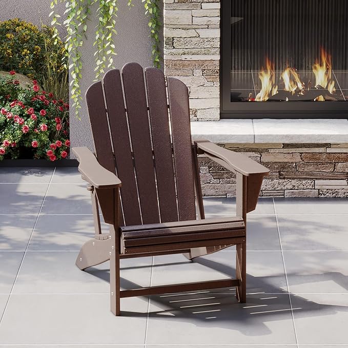 Costaelm Outdoor Patio HDPE Adirondack Chair with Cup Holder, Dark Brown
