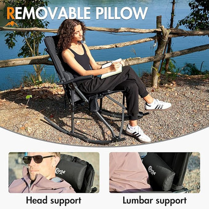 PORTAL Oversized Folding Rocking Camping Chair Portable Outdoor Rocker with High Back Hard Armrests Carry Bag, Supports 400 lbs