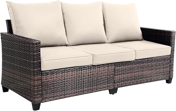 3-Seater Deep Seat Outdoor Sofa - High Back Patio Couch with Water-Resistant Cushions, All-Weather PE Rattan for Patio - Photo 1