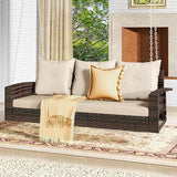 DWVO 3 Seats Porch Swing Hanging Bench Swing Outdoor Wicker Patio Swing Lounge Front Rattan 794lbs for Garden, Balcony - Photo 6
