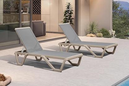 PURPLE LEAF Outdoor Chaise Lounge Chair Set of 2 Pool Lounge Chair with Champagne Aluminum Plastic Stackable Patio Lounge Chair for Poolside Sunbathing Beach Deck Yard, Grey
