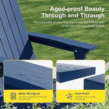 HDPE Foldable Adirondack Outdoor Chair Set of 2 with Cup Holder, Weather Resistant Heavy-Duty Patio Chair for Patio, Backyard, Deck, Fire Pit, Lawn and Porch, Navy Blue