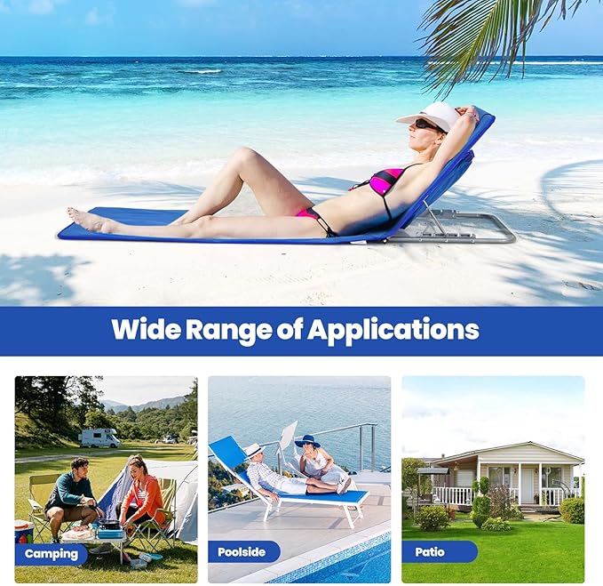 Giantex Beach Chairs for Adults 2 Pack Set with Side Table, Folding Lounge Chairs, 5 Position Adjustable Lawn Chair for Sunbathing, Patio Chaise Lounge Lightweight Backpack Camping Chairs (Navy)