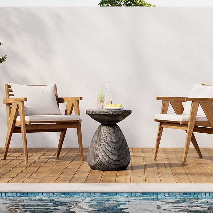 HOMPUS Outdoor Side Table, Lightweight Accent Table Mushroom Shaped, Round End Tables with Concrete Finish, Modern Vintage Mgo Patio Tables, Tree Stump Stool for Indoor Outdoor Use, Grey