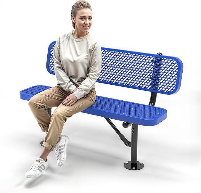 Heavy-Duty Outdoor Metal Bench, Thermoplastic-Coated, Surface, Weatherproof, Commercial-Grade for Parks, Gardens, Patios - Photo 1
