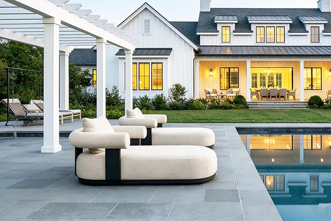 PURPLE LEAF Outdoor Chaise Lounge Set of 2 Chair Modern Aluminum Lounger Daybed with Lumbar Pillow and Armrest for Patio Poolside Beach Sunbathing Deck, White