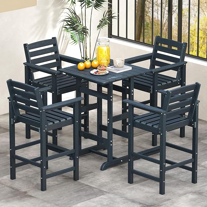 Tangkula Patio Adirondack Chairs Set of 2, HDPE Bar Height Chair with Wide Armrests & Footrest - Photo 5