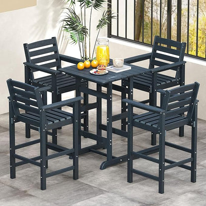 Tangkula Patio Adirondack Chairs Set of 2, HDPE Bar Height Chair with Wide Armrests & Footrest, Outdoor High-Top Slatted Bar Chairs with Backrest for Backyard, Lawn, Poolside (Navy)