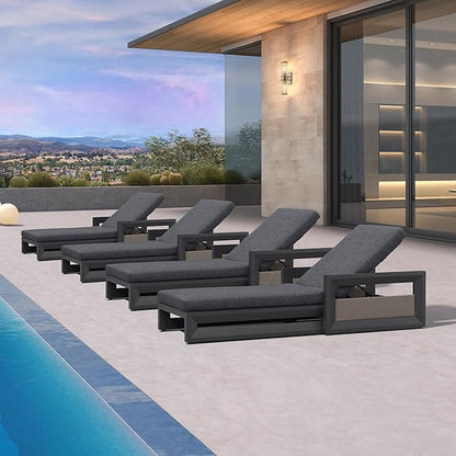 PURPLE LEAF Outdoor Chaise Lounge Set of 4 Reclining 2 in 1 Design Lounger Chair with Cushion Deluxe Aluminum Oversize Pool Lounge Chairs with Armrests & Backrest for Patio Poolside Backyard, Grey