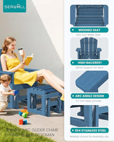 SERWALL Outdoor Glider Chair Set of 2 with Ottoman, HDPE Wood-Like Patio Glider Set All-Weather Porch Glider for Outside - Photo 6