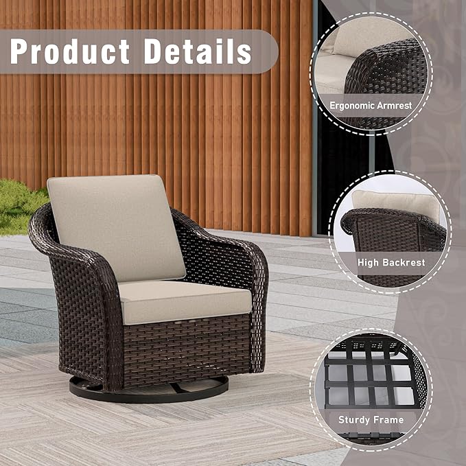 4 Piece Patio Wicker Conversation Set, 2 All-Weather Use Outdoor Wicker Swivel Chairs with 2 PE Rattan Ottomans - Photo 3