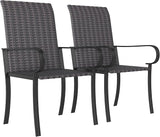 Outsunny Set of 2 Outdoor Wicker Dining Chairs, All-Weather Rattan Armchairs with Armrests, Steel Frame - Photo 1