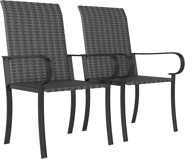 Outsunny Set of 2 Outdoor Wicker Dining Chairs, All-Weather Rattan Armchairs with Armrests, Steel Frame - Photo 1