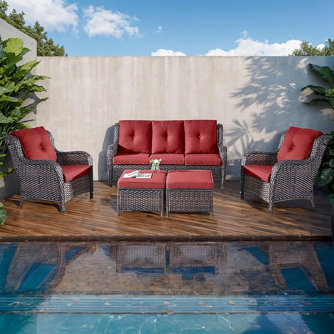 Rilyson Outdoor Patio Wicker Furniture Set - 5 Piece Rattan Patio Conversation Sectional Sofa Set with 1 Couch - Photo 2