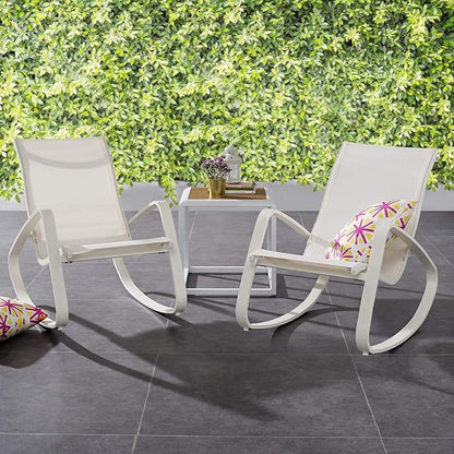 Modway EEI-3180-WHI-WHI-SET Traveler Rocking Lounge Chair Outdoor Patio Mesh Sling Set of 2, White