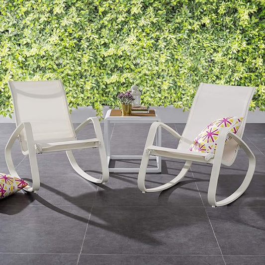 Modway EEI-3180-WHI-WHI-SET Traveler Rocking Lounge Chair Outdoor Patio Mesh Sling Set of 2, White