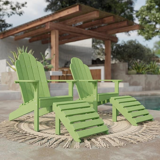 Wildridge Classic Footrest, Lime Green - Outdoor Weather Resistant HDPE Ottoman for Adirondack Chair