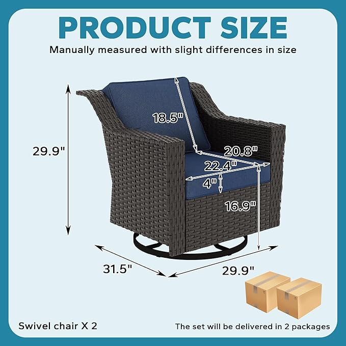 Patio 2 Pieces Wicker Swivel Chairs Set of 2，Outdoor PE Rattan Rocking Glider Armchairs - Photo 2
