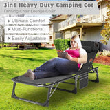 ABORON Heavy Duty Tanning Chair, 5-Gear Outdoor Folding Chaise Lounge Chair with Cushion - Photo 3