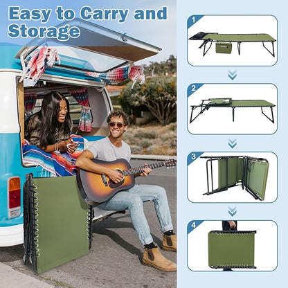 Folding Lounge Chair Outdoor with Insulated Cooler Bag Portable for Outside Patio Chaise Lounge Chair 5-Position with Pillow for Beach Sunbathing Pool Camping Lawn