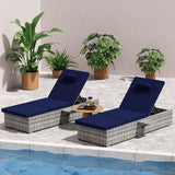 Outdoor Chaise Lounge Chair Set of 2 Wicker Pool Lounge Chairs Tanning Lounges for Outside Lawn Sunbathing Chairs with - Photo 3
