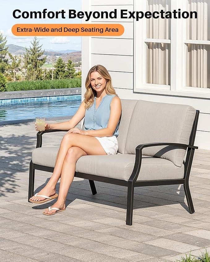 Never-Rust Aluminum Outdoor Loveseat, Modern Patio Loveseat Couch with Deep Seating - Photo 4