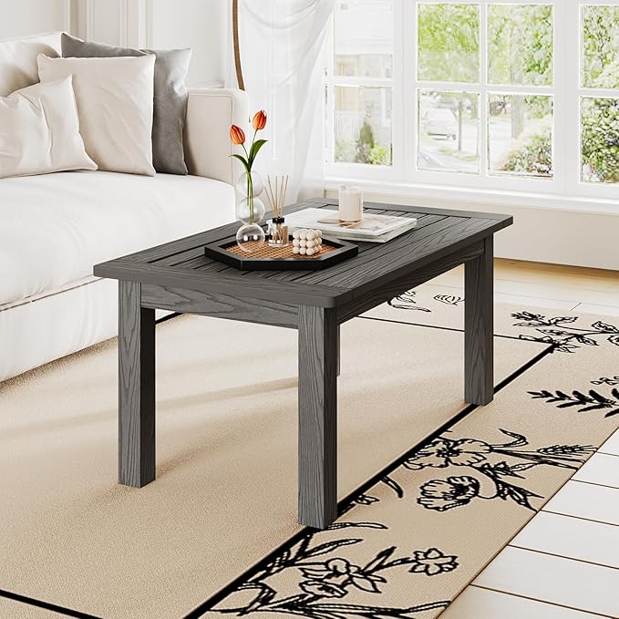 36" Outdoor Coffee Table, Weatherproof HIPS Patio Coffee Tables for Outside, All Weather Outdoor Center Table with 220lbs Capacity for Deck, Garden, Balcony, Indoor, Gray