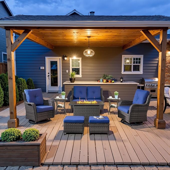 Belord Patio Furniture Set with Fire Pit Table, 8 Piece Wicker Outdoor Furniture Set - Photo 1