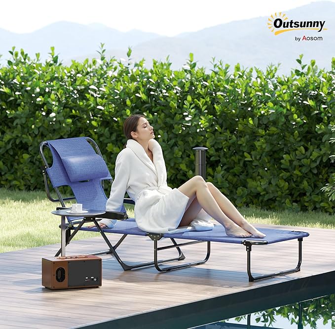 Outsunny Tanning Chaise Lounge Chair, 4-Position Beach Chair with Face & Arm Holes, Pillow headrest - Photo 2