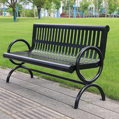 Outdoor Bench, 2 Seater Garden Patio Bench, Metal Bench with Curved Design, Park Bench with Backrest and Armrest for Front Porch Park Outside Furniture Decor(Black)