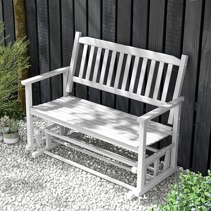 Tangkula 2 Person Outdoor Glider Bench, Poplar Wood Patio Swing Glider Loveseat with Armrests, Slatted Seat & Backrest - Photo 4
