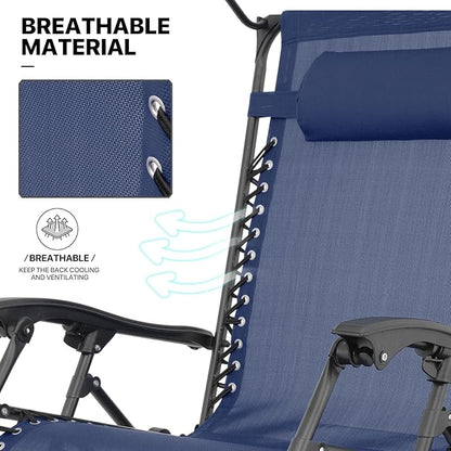 MoNiBloom Zero Gravity Chairs Set of 2, Patio Anti Gravity Recliner with Canopy Shade, Foldable Outdoor Lounger with Cup Holder Tray and Headrest for Beach Camping, Navy Blue