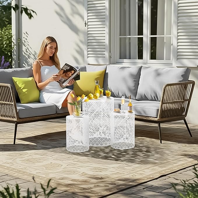 Outvita Outdoor Nesting Tables Set of 3, Heavy Duty Metal Frame Accent Modern End Table, Portable Side Table for Indoor - Photo 2