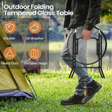 Foldable Patio Side Table Set of 2 with Tempered Glass Top 18" Folding Outdoor Side Tables Set of 2 Small Glass Patio - Photo 3