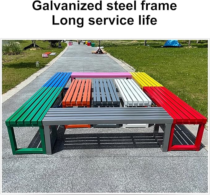 Backless Outdoor Garden Bench, Park Bench with Slatted Seat, All Weather Outdoor Benches, 2-3 Person Seat Front Porch Benches Outdoor, Metal Frame, 880 Lbs Capacity, for Garden, Park(Yellow,150cm/59in