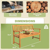 Greesum Outdoor Bench 2-Person Acacia Garden Chair Patio Porch Furniture with Foldable Small Table Plate for Deck, Yard - Photo 3