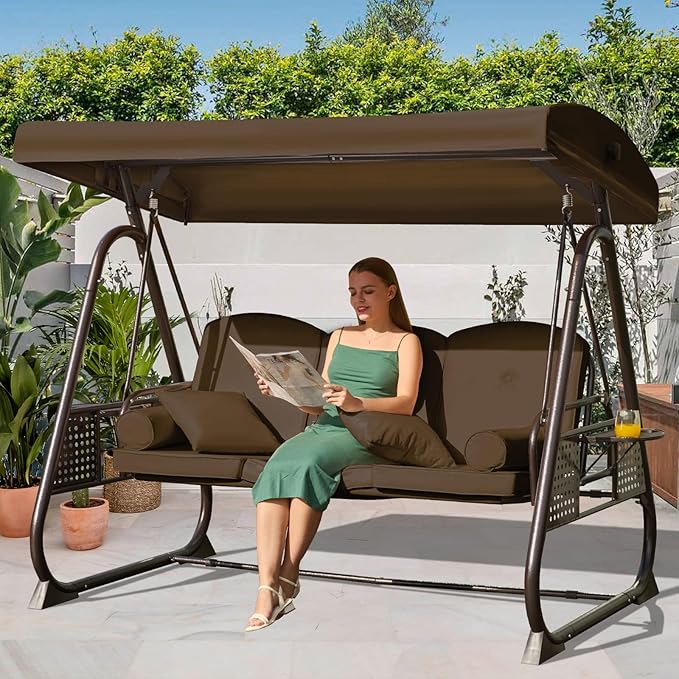 3 in 1 Outdoor Porch Swing with Adjustable Canopy, 3 Seat Outdoor Swing for Adults - Photo 1