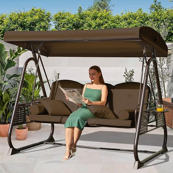 3 in 1 Outdoor Porch Swing with Adjustable Canopy, 3 Seat Outdoor Swing for Adults - Photo 1