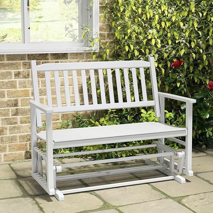 Tangkula 2 Person Outdoor Glider Bench, Poplar Wood Patio Swing Glider Loveseat with Armrests, Slatted Seat & Backrest - Photo 9