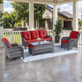 HUMMUH Outdoor Furniture 6 Pieces Patio Furniture Set Wicker Outdoor Sectional Sofa with 2 Patio Chairs, Ottomans - Photo 1