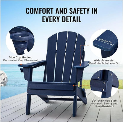 Adirondack Chair Plastic Set of 2 All-Weather Folding Fire Pit Navy Blue