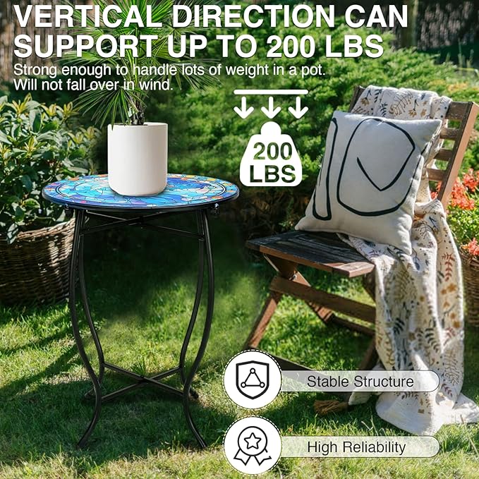 Fashion&cool Patio Side Table for Small Space, 14 Inch Weather Resistant Metal Side Table - Photo 6