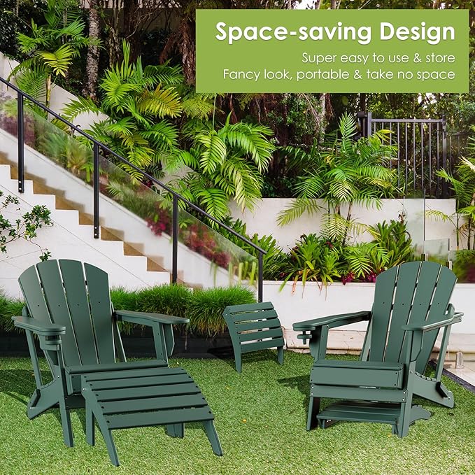GREENVINES Adirondack-Ottoman | HDPE Plastic | Outdoor Footrest | All Weather | Foot Stool | Foot Rest | Forest | for Adirondack Chair | for Patio Backyard Pool
