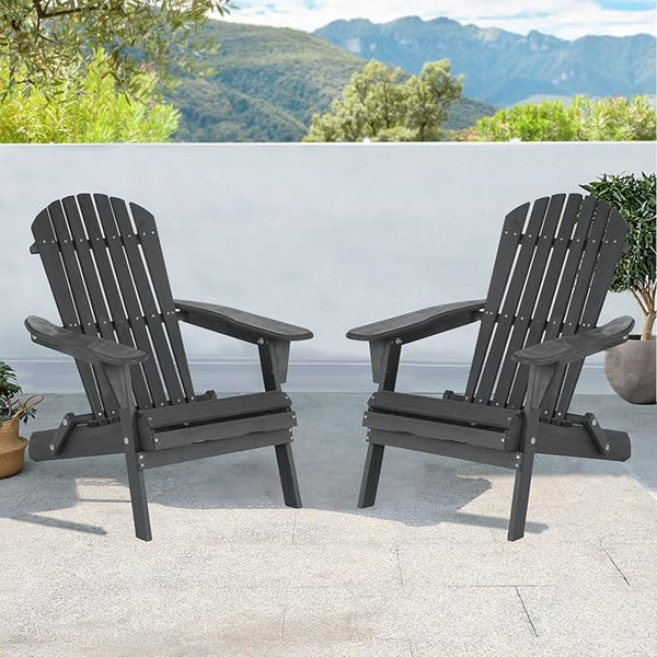 Folding Adirondack Chairs Set of 2, All-Weather Wide Armrest Wooden Outdoor Chairs, Fire Pit & Front Porch Chairs - Photo 1
